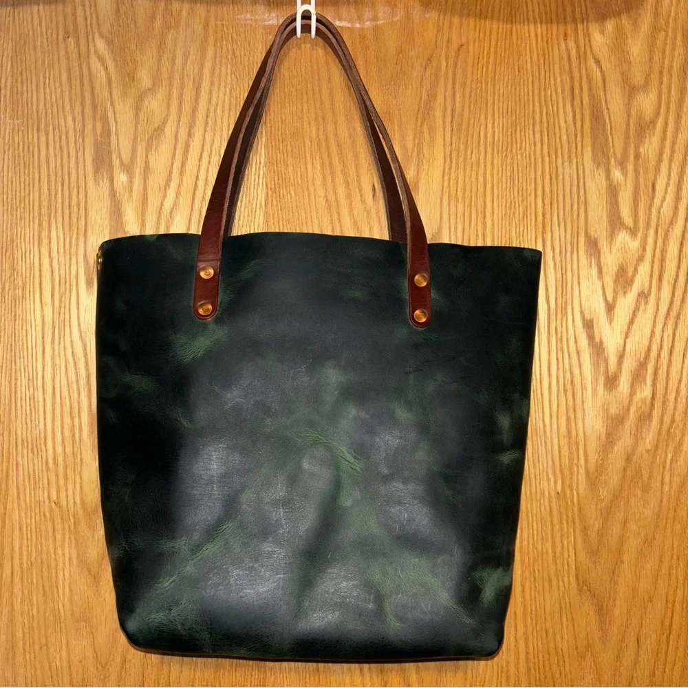KMM Eucalyptus Leather Tote Bag with Brown Handles